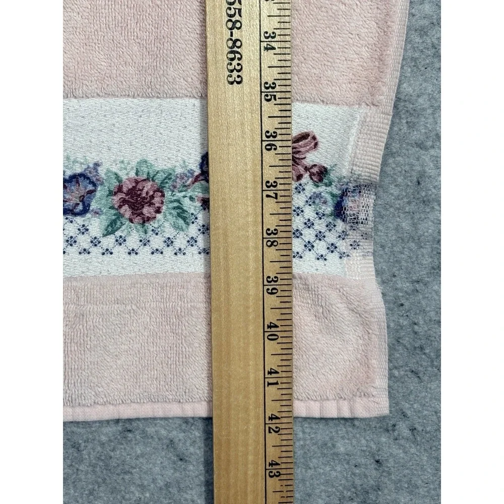 Vintage BIBB Pink Floral Ribbon Bath Towel Set USA Cottagecore Shabby Chic